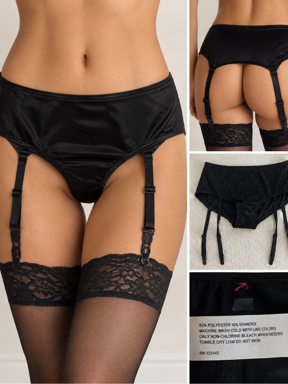 Classic Black Satin Garter Belt - Women Intimates